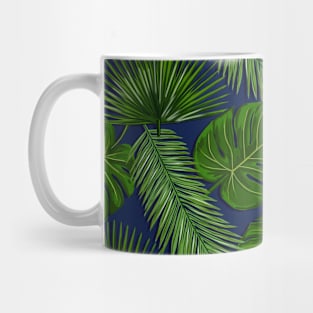 Tropical Leaf Scatter Pattern on Dark Blue Mug